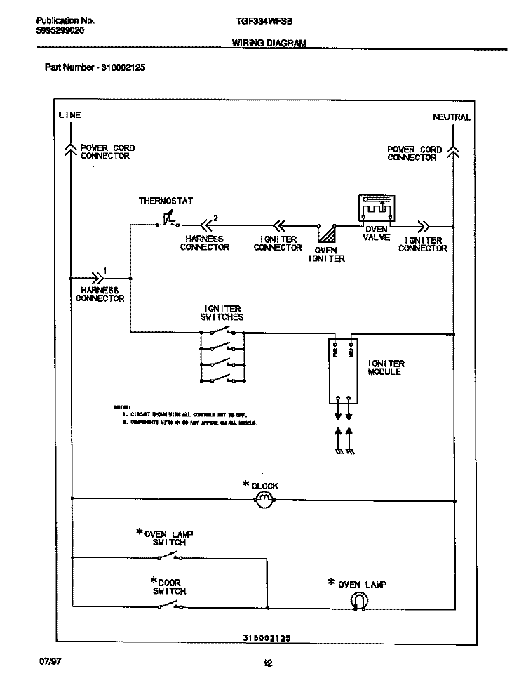 WIRING DIAGRAM Diagram and Parts List for TGF334WFSB  Tappan Range