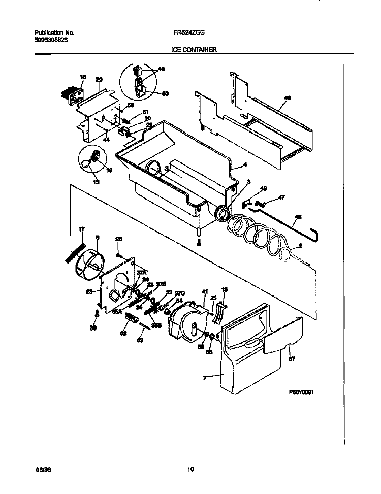 ICE CONTAINER Diagram and Parts List for FRS24ZGGB1  Frigidaire Refrigerator