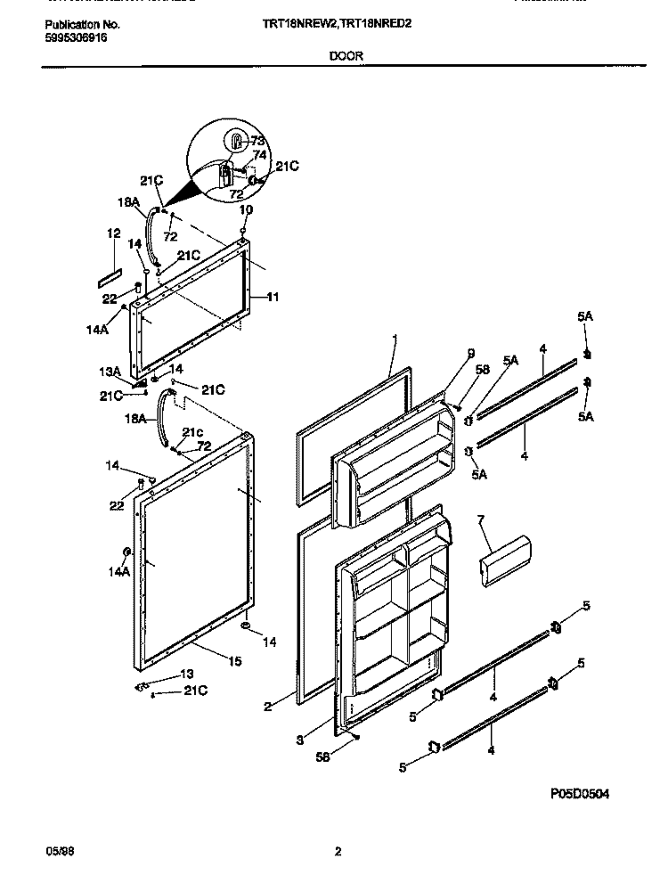 DOORS Diagram and Parts List for TRT18NREW2  Tappan Refrigerator
