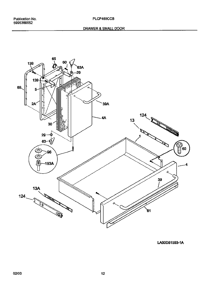 DRAWER / SMALL DOOR Diagram and Parts List for PLCF489CCB  Frigidaire Range