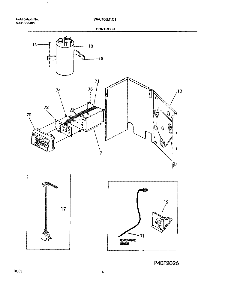 CONTROLS Diagram and Parts List for WAC100M1C1  Westinghouse Air Conditioner