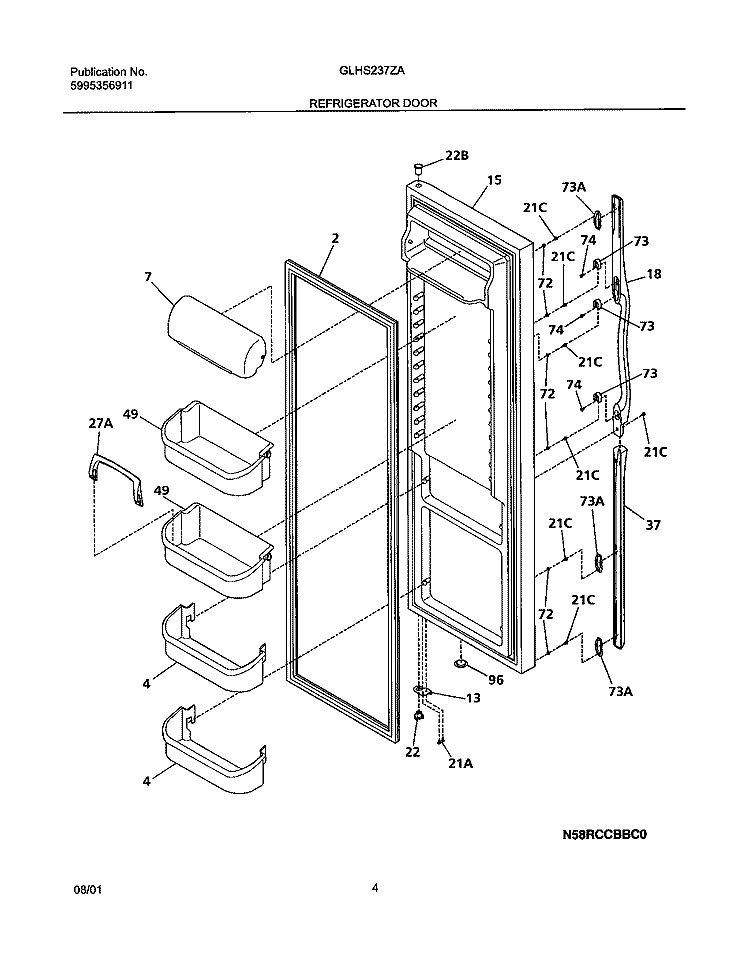 REFRIGERATOR DOOR Diagram and Parts List for GLHS237ZAQ1  Frigidaire Refrigerator