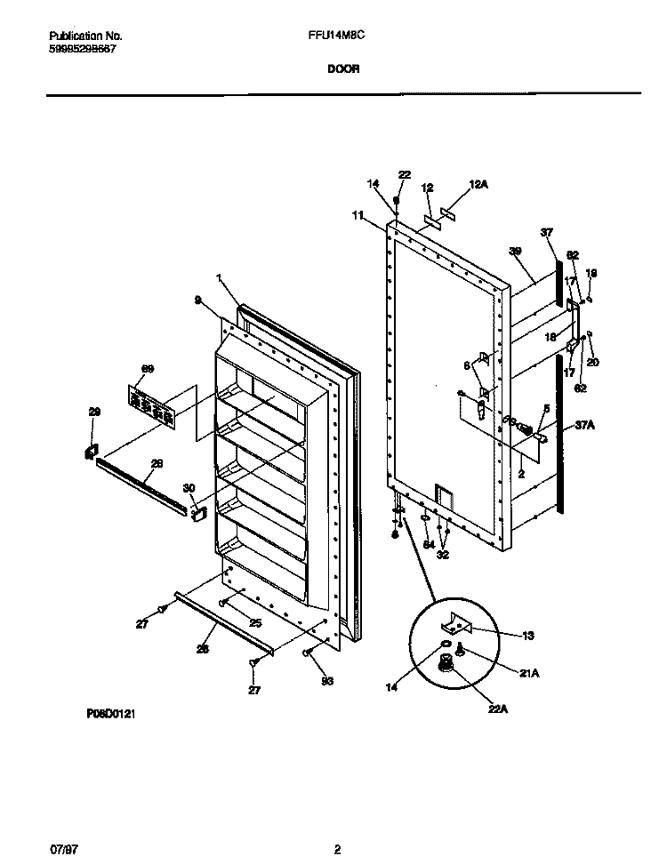 DOOR Diagram and Parts List for FFU14M8CW2  Frigidaire Freezer