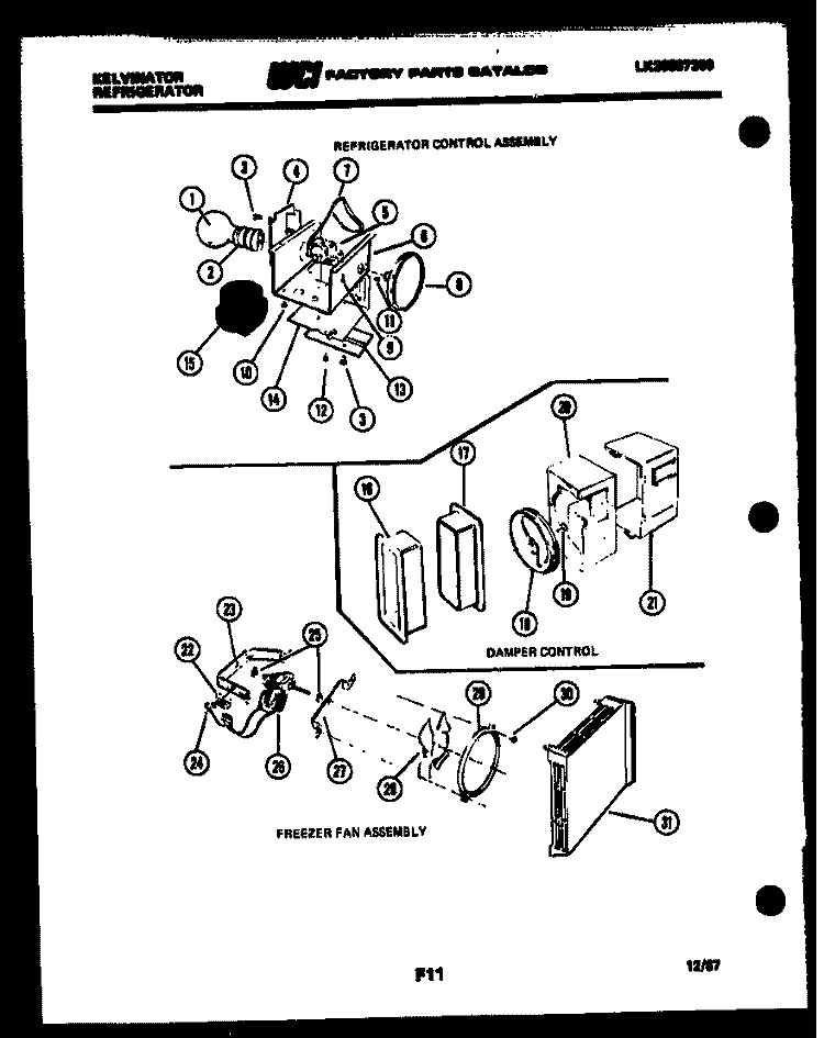 REFRIGERATOR CONTROL ASSEMBLY, DAMP Diagram and Parts List for FPK190AN5T  Kelvinator Refrigerator