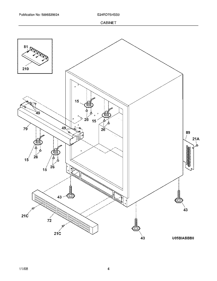 CABINET Diagram and Parts List for E24RD75HSS0  Electrolux Refrigerator