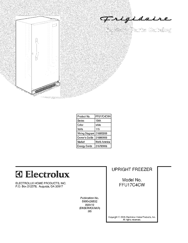 COVER Diagram and Parts List for FFU17C4CW4  Frigidaire Freezer