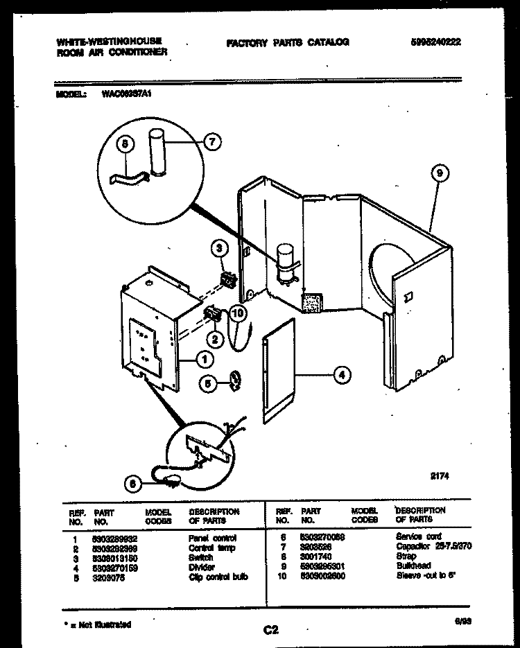 ELECTRICAL PARTS Diagram and Parts List for WAC063S7A1  Frigidaire Air Conditioner