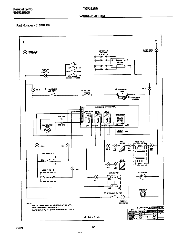 WIRING DIAGRAM Diagram and Parts List for TGF362BBBE  Tappan Range
