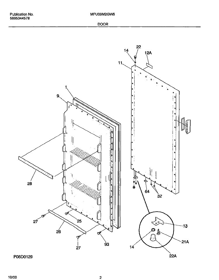DOOR Diagram and Parts List for MFU09M2GW5  Frigidaire Freezer