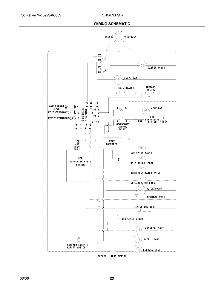 WIRING SCHEMATIC Diagram and Parts List for PLHS67EFSB1  Frigidaire Refrigerator