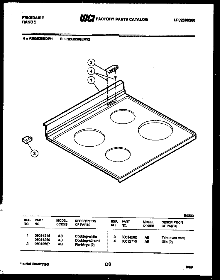 COOKTOP PARTS Diagram and Parts List for REGS38BDL2  Frigidaire Range