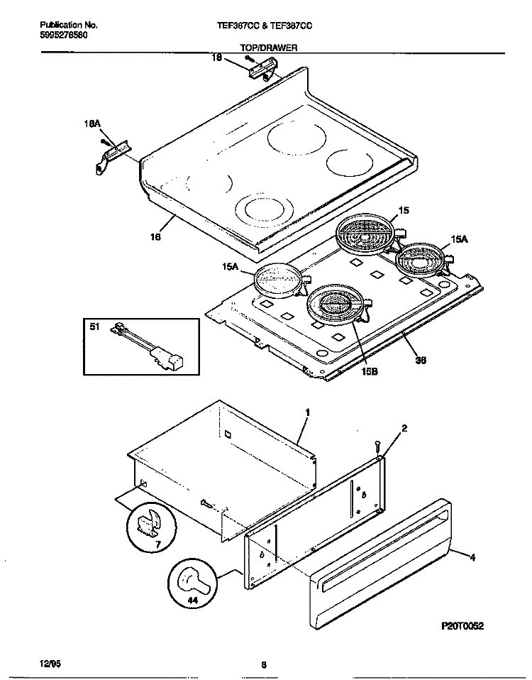 TOP / DRAWER Diagram and Parts List for TEF387CCTB  Tappan Range