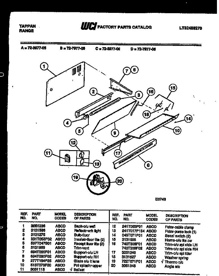 SPLASHER CONTROL Diagram and Parts List for 72-3977-00-06  Tappan Range