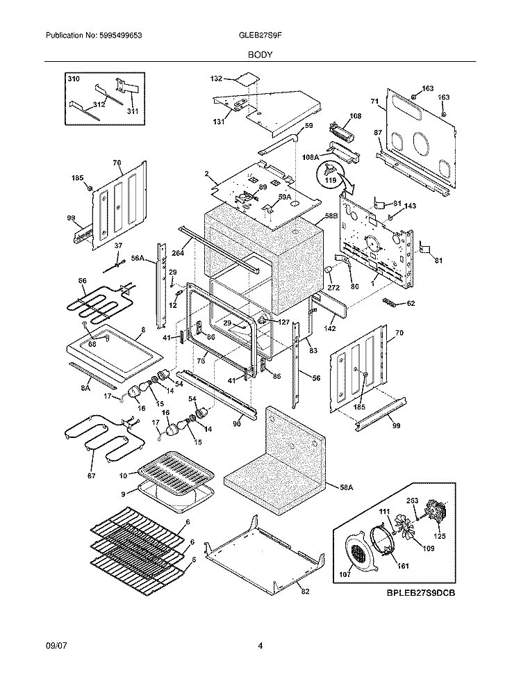 BODY Diagram and Parts List for GLEB27S9FSC  Frigidaire Wall Oven