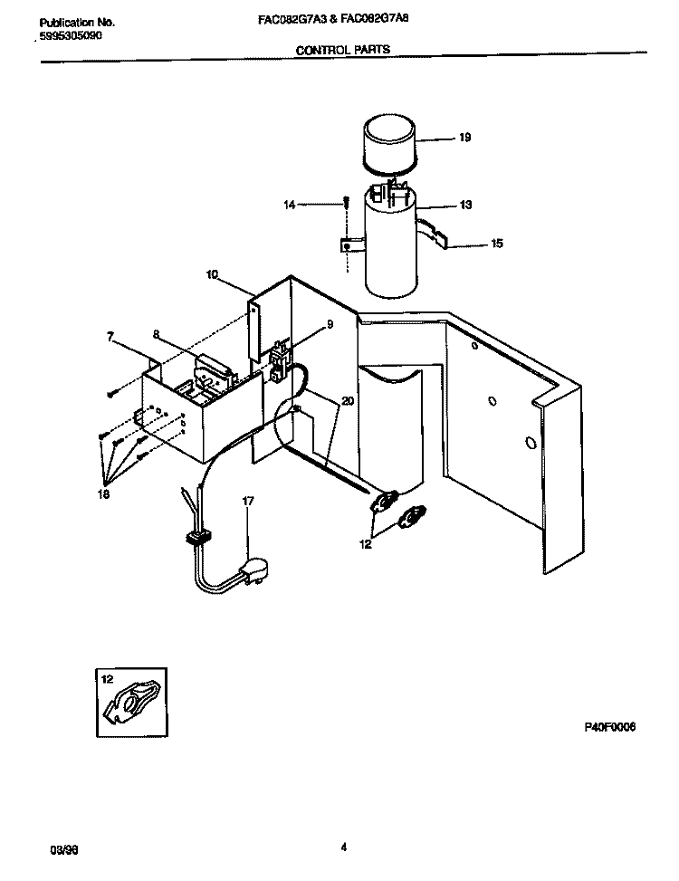 CONTROL PARTS Diagram and Parts List for FAC082G7A3  Frigidaire Air Conditioner