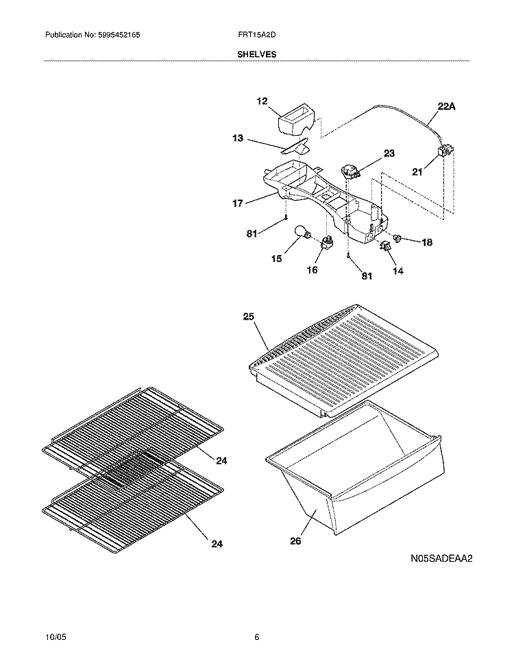 SHELVES Diagram and Parts List for FRT15A2DZ3  Frigidaire Refrigerator