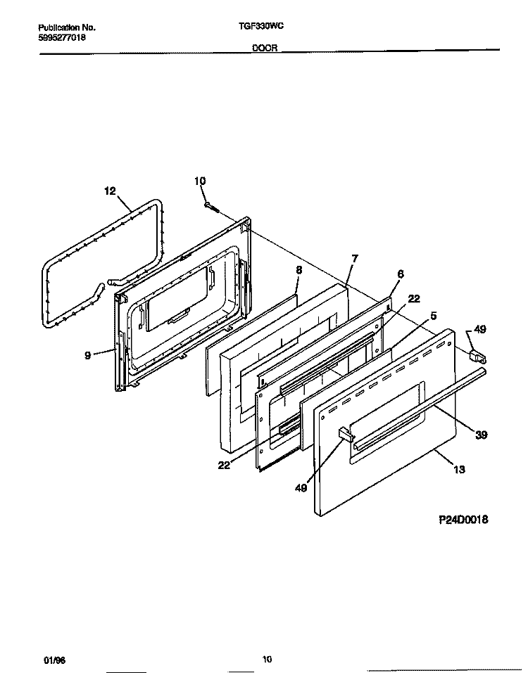 DOOR Diagram and Parts List for TGF330WCDB  Tappan Range
