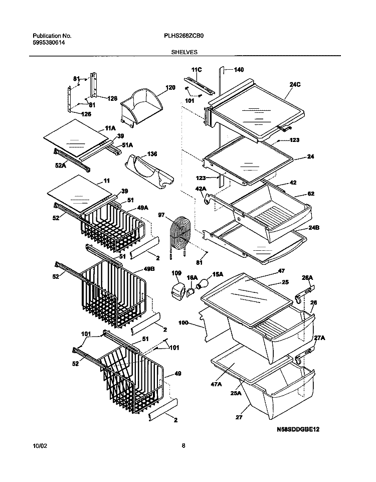SHELVES Diagram and Parts List for PLHS268ZCB0  Frigidaire Refrigerator