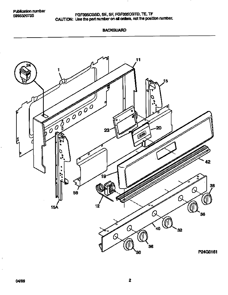 BACKGUARD Diagram and Parts List for FGF335CGTE  Frigidaire Range