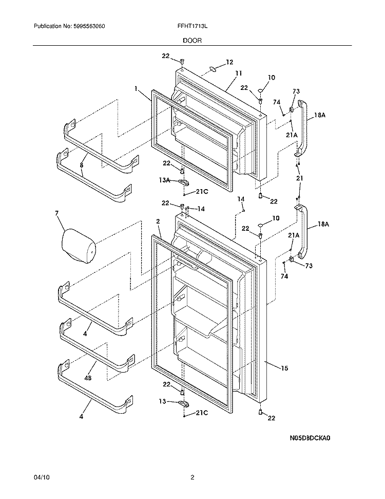 DOOR Diagram and Parts List for FFHT1713LQ0  Frigidaire Refrigerator