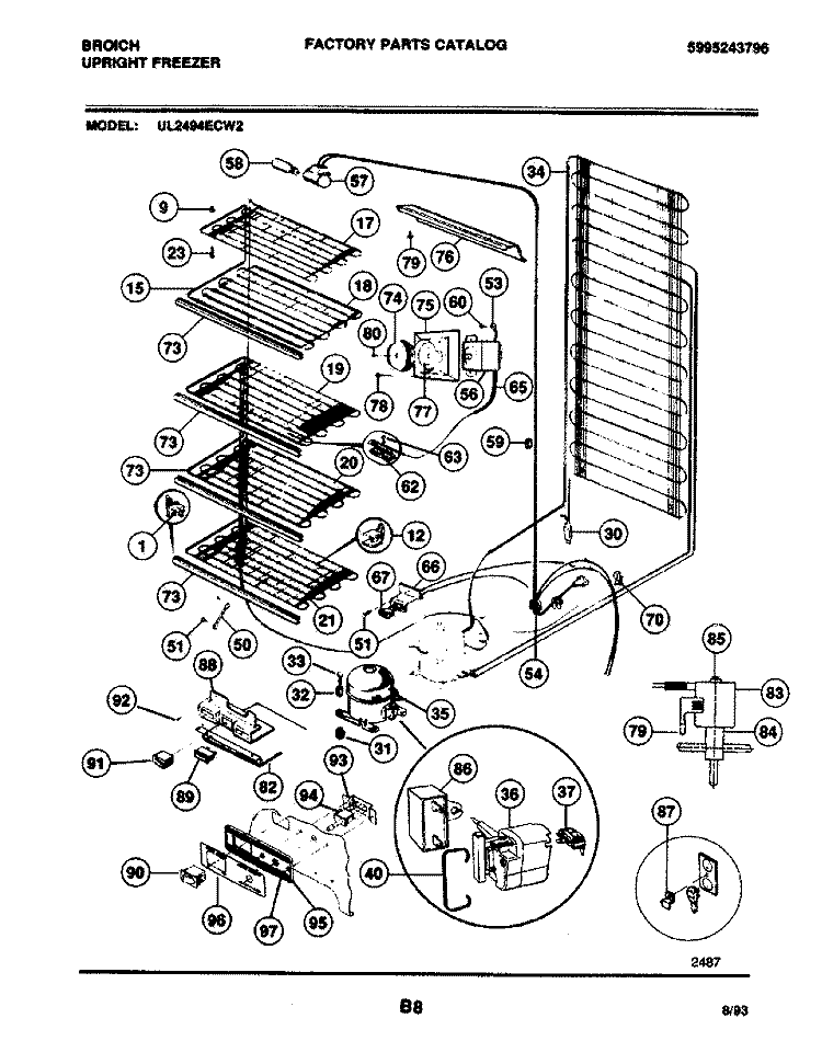 SYSTEM Diagram and Parts List for UL2494ECW2  Frigidaire Freezer