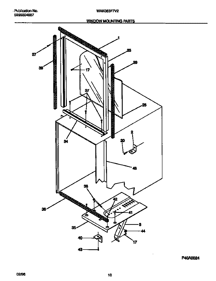 WINDOW MOUNTING PARTS Diagram and Parts List for WAK083F7V2  Frigidaire Air Conditioner