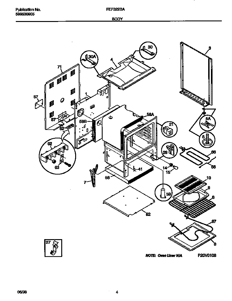 BODY Diagram and Parts List for FEF322BADH  Frigidaire Range