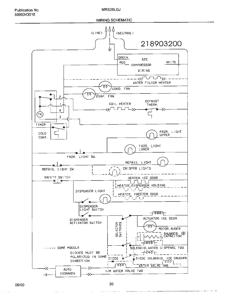 WIRING SCHEMATIC Diagram and Parts List for MRS26LGJQ2  Frigidaire Refrigerator