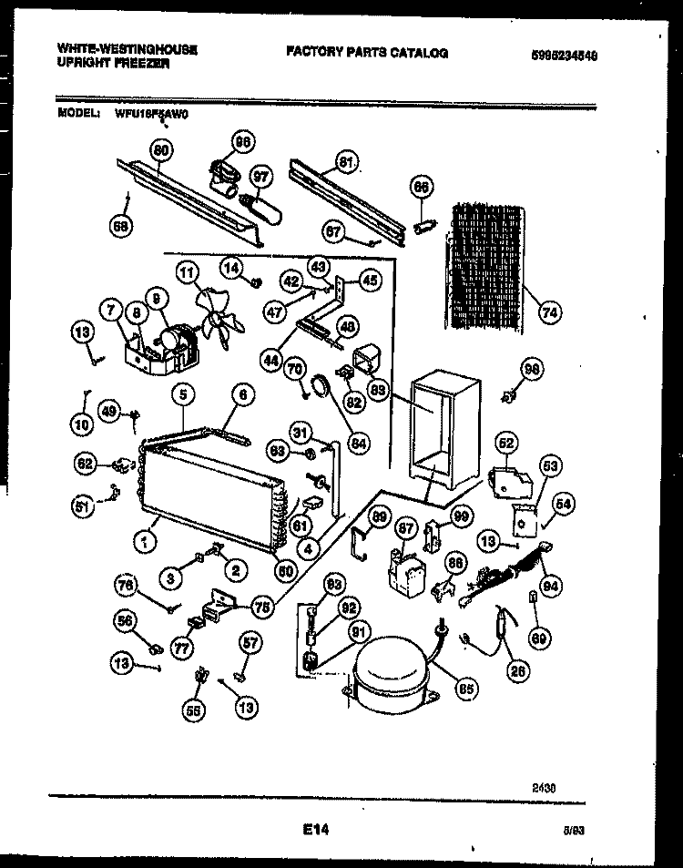 SYSTEM AND AUTOMATIC DEFROST PARTS Diagram and Parts List for WFU16F5AW0  Frigidaire Freezer