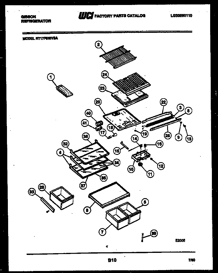 SHELVES AND SUPPORTS Diagram and Parts List for RT17F6WV3A  Gibson Refrigerator