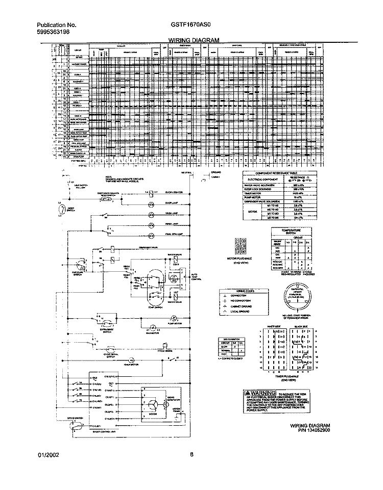 134052900 WIRING DIAGRAM Diagram and Parts List for GSTF1670AS0  Frigidaire Washer