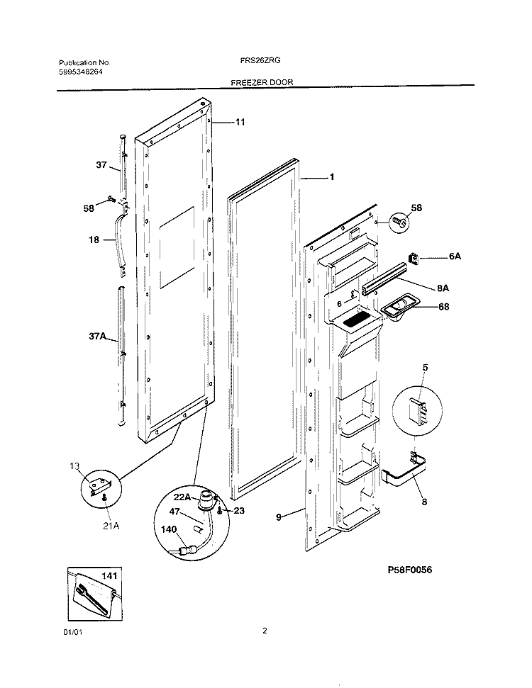FREEZER DOOR Diagram and Parts List for FRS26ZRGDC  Frigidaire Refrigerator