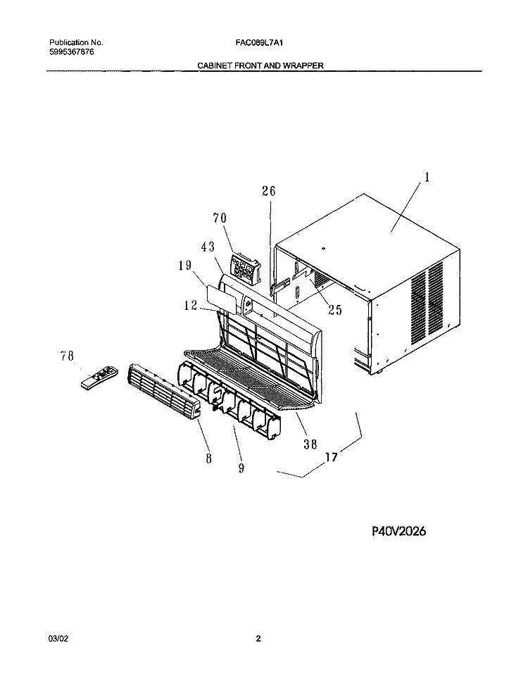 CABINET FRONT AND WRAPPER Diagram and Parts List for FAC089L7A1  Frigidaire Air Conditioner