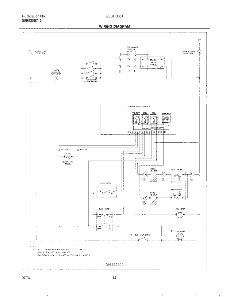 WIRING DIAGRAM Diagram and Parts List for GLGF366AQA  Frigidaire Range