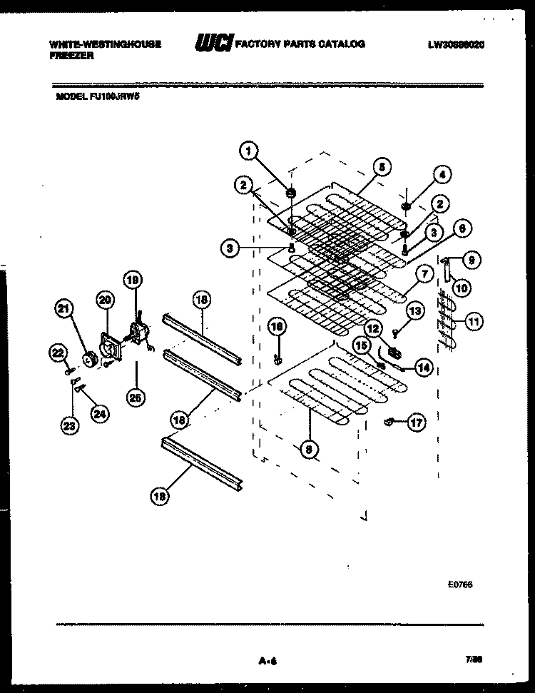 SHELVES AND SUPPORTS Diagram and Parts List for FU100JRW5  Frigidaire Freezer