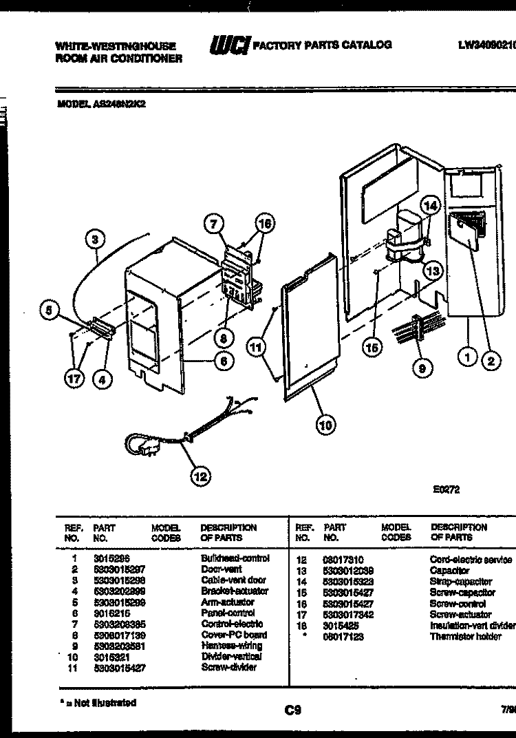 ELECTRICAL PARTS Diagram and Parts List for AS248N2K2  Frigidaire Air Conditioner