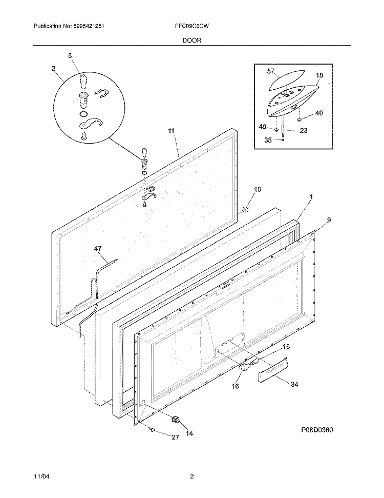 DOOR Diagram and Parts List for FFC09C6CW2  Frigidaire Freezer