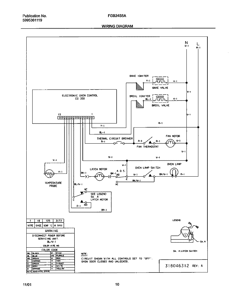 WIRING DIAGRAM Diagram and Parts List for FGB24S5ABA  Frigidaire Wall Oven