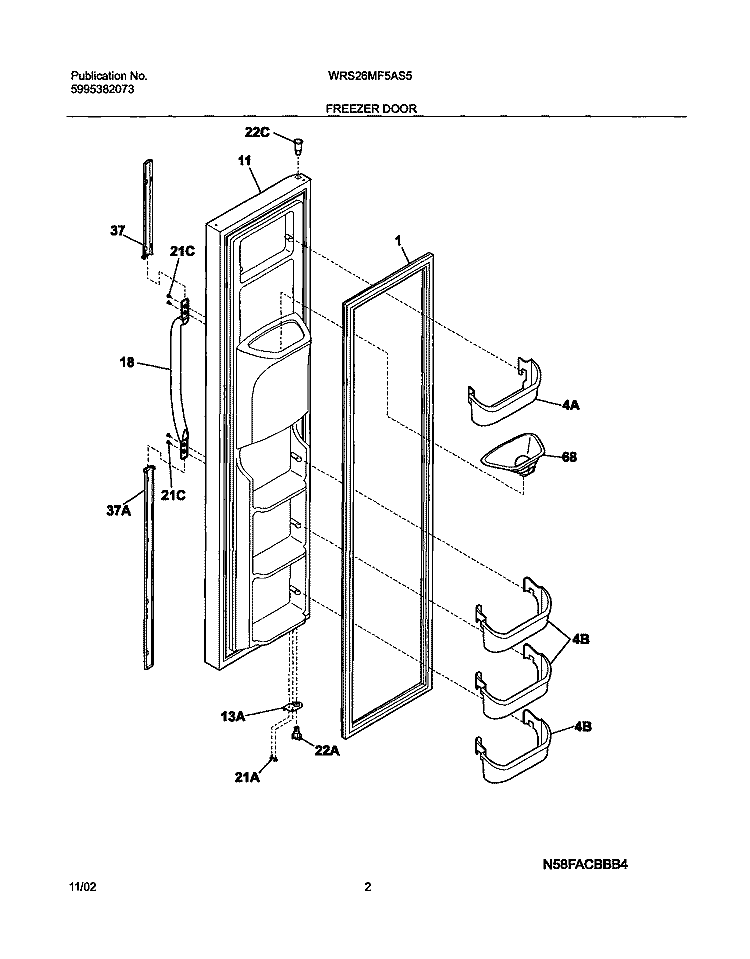 FREEZER DOOR Diagram and Parts List for WRS26MF5AS5  Westinghouse Refrigerator