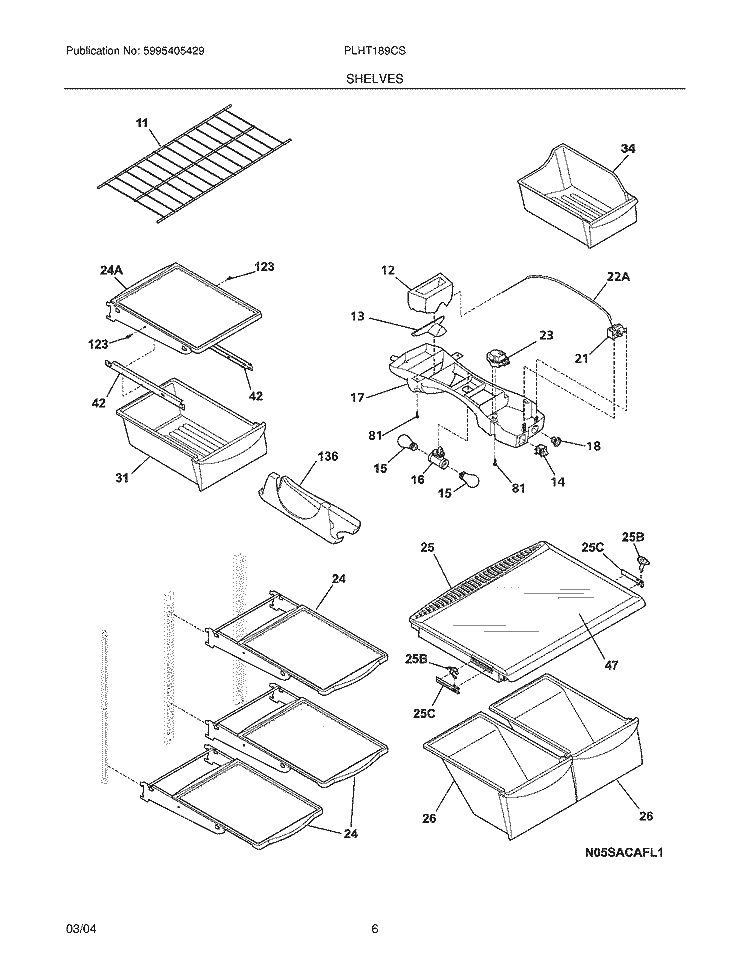 SHELVES Diagram and Parts List for PLHT189CSK4  Frigidaire Refrigerator