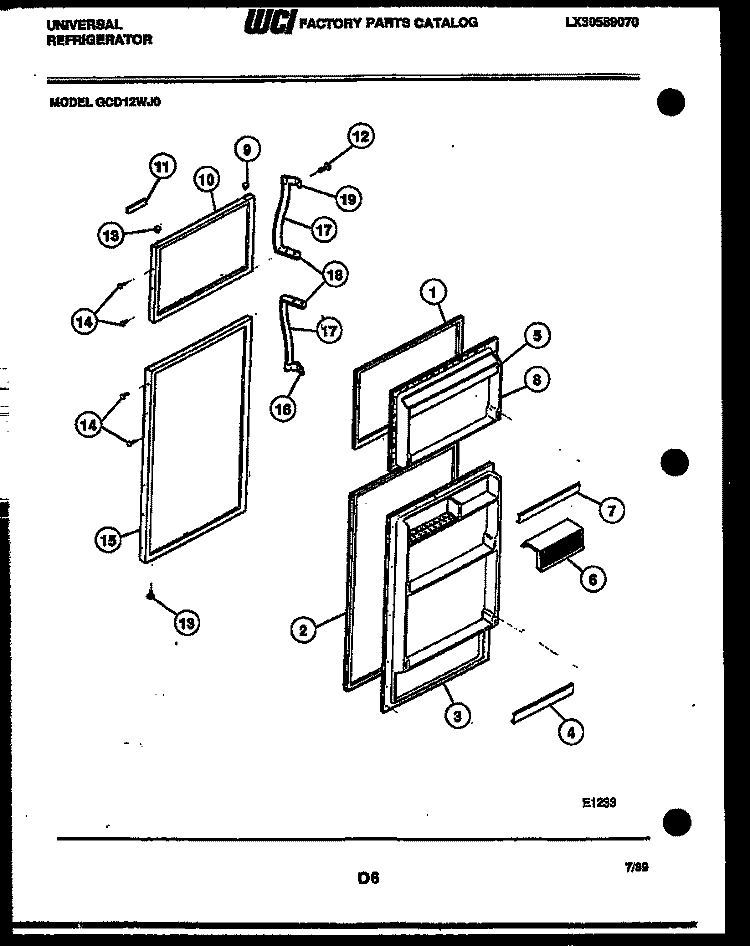 DOOR PARTS Diagram and Parts List for GCD12BJ0  Frigidaire Refrigerator