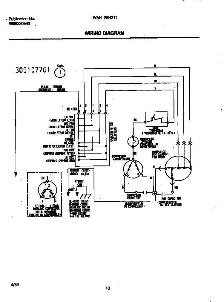 WIRING DIAGRAM Diagram and Parts List for WAH126H2T1  Frigidaire Air Conditioner