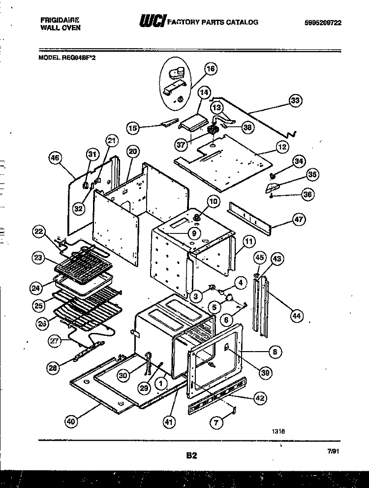 BODY PARTS Diagram and Parts List for REG94BF2  Frigidaire Wall Oven