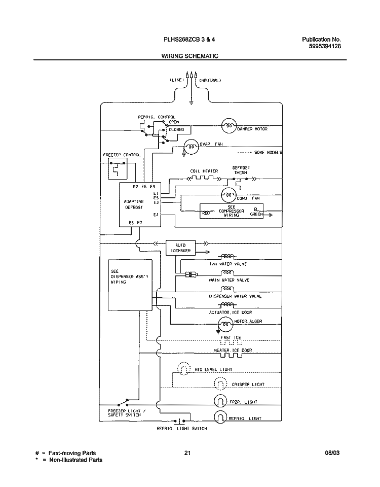 WIRING SCHEMATIC Diagram and Parts List for PLHS268ZCB2  Frigidaire Refrigerator