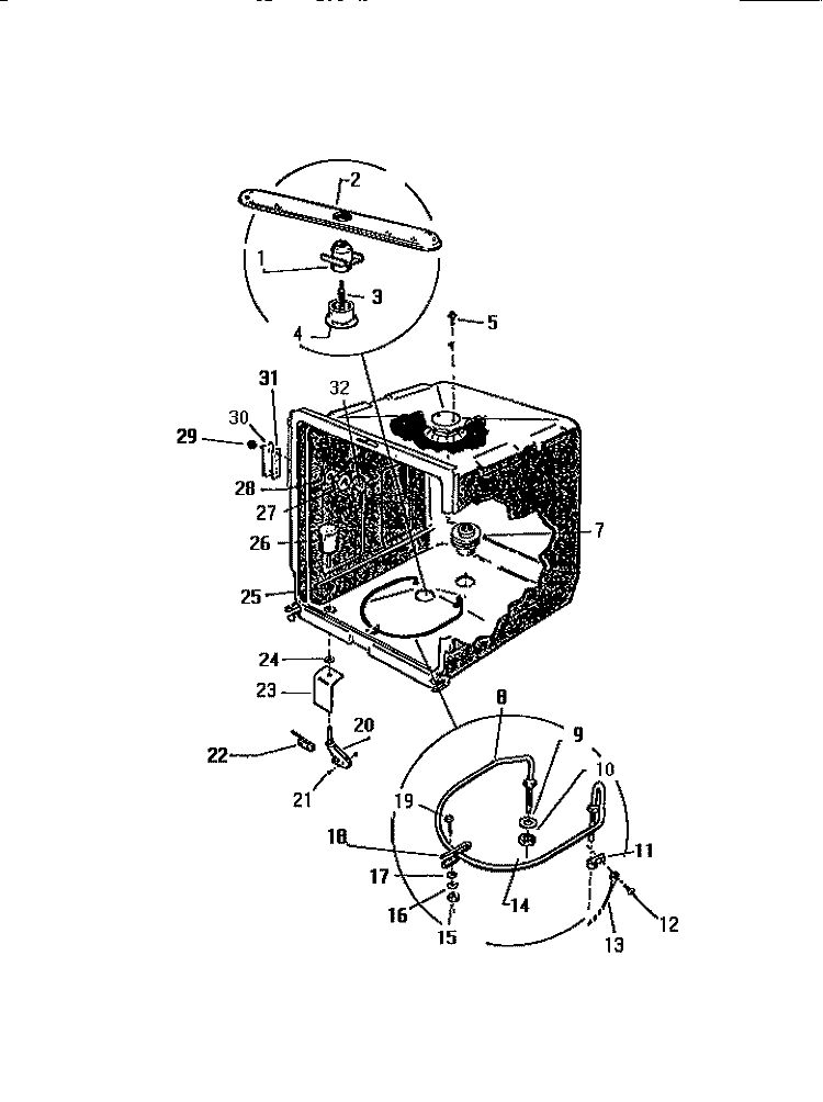 INNER TUB COMPONENTS Diagram and Parts List for DWU2005T3W  Kelvinator Dishwasher