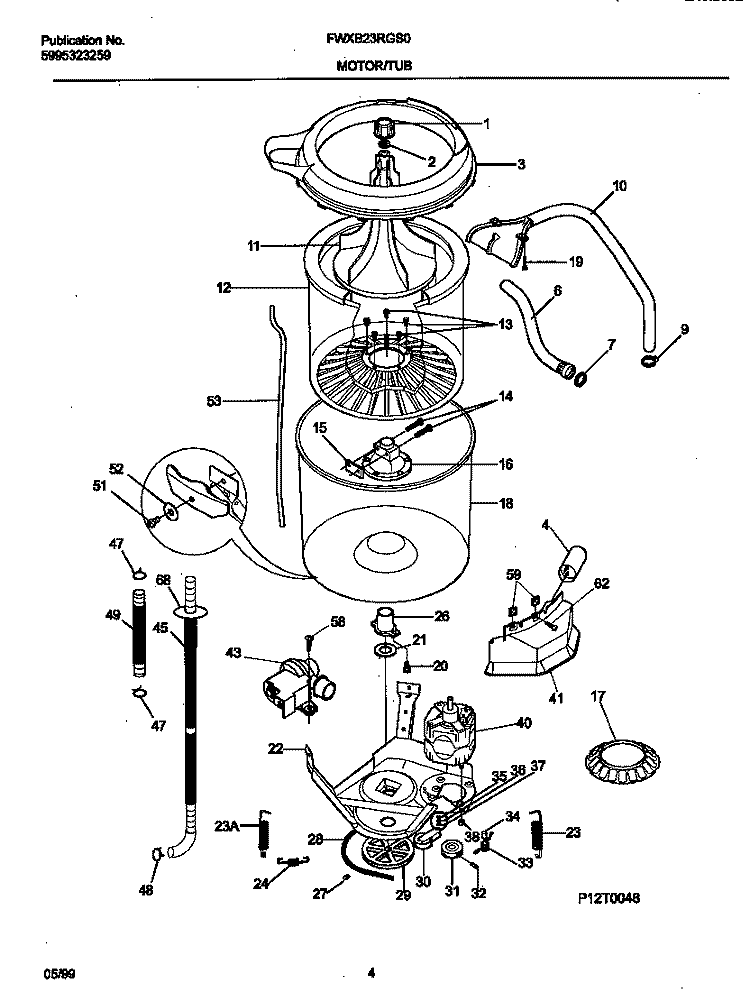 P12T0048 WSHR MTR, HOSE Diagram and Parts List for FWXB23RGS0  Frigidaire Washer