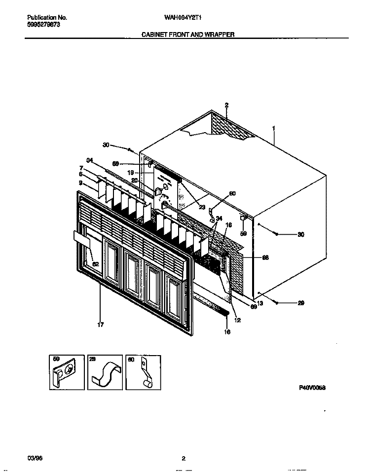 CABINET FRONT AND WRAPPER Diagram and Parts List for WAH094Y2T1  Frigidaire Air Conditioner