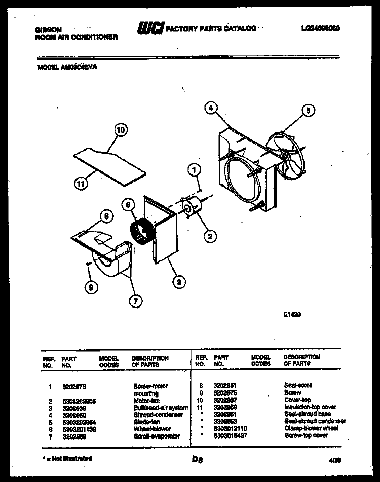 AIR HANDLING PARTS Diagram and Parts List for AM09C4EYA  Gibson Air Conditioner