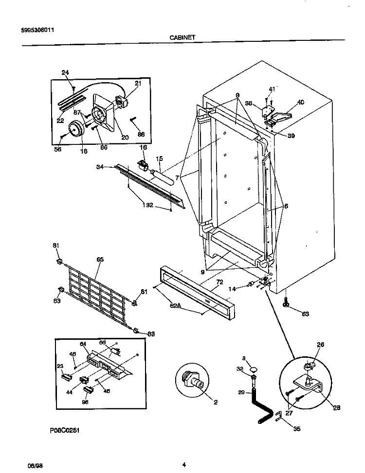 CABINET Diagram and Parts List for FFU21M8GW0  Frigidaire Freezer