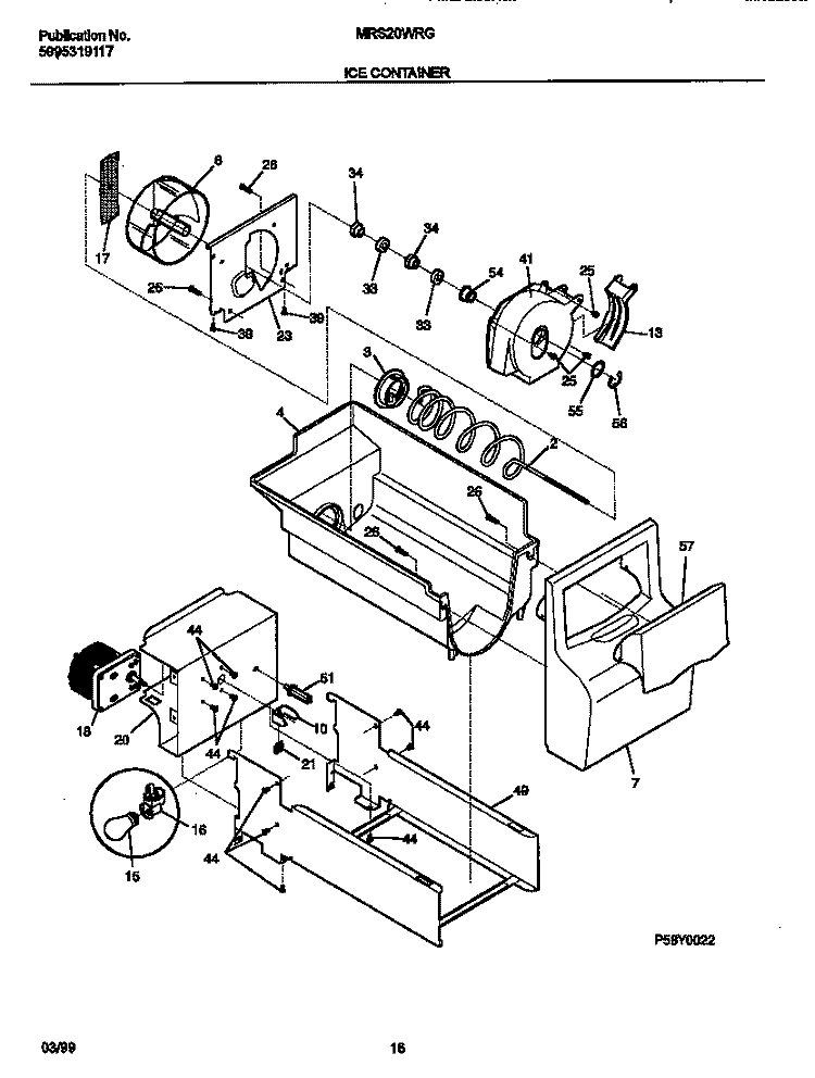 ICE CONTAINER Diagram and Parts List for MRS20WRGD2  Frigidaire Refrigerator